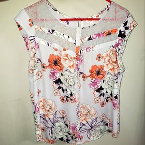 Candie's - Women's Blouse with Mesh and Floral Embroidery - Lavender